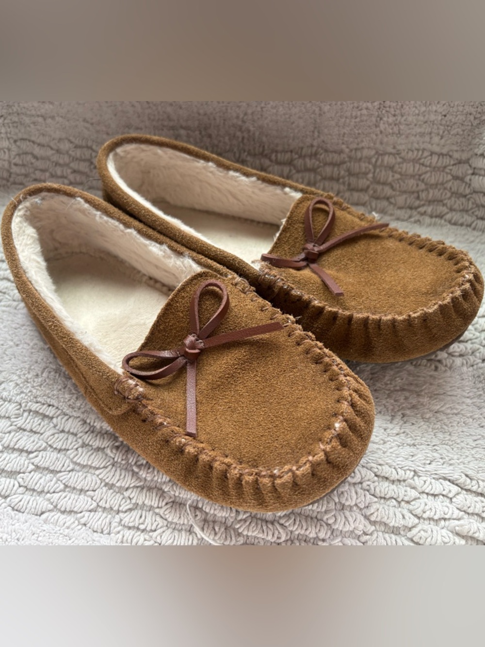 Cozy Brown Suede Fleece-Lined Moccasin Slippers